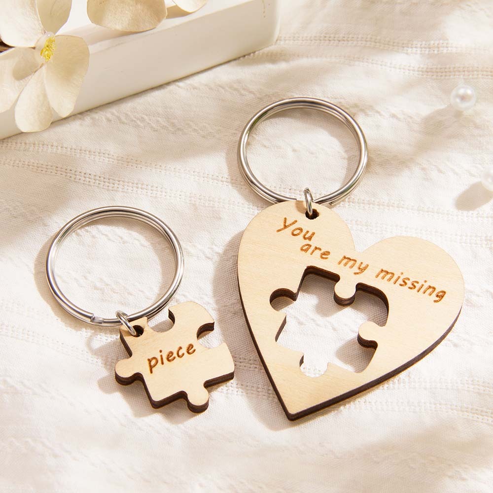 Custom Engraved Keychains Puzzle Love Wooden Gifts - soufeelus