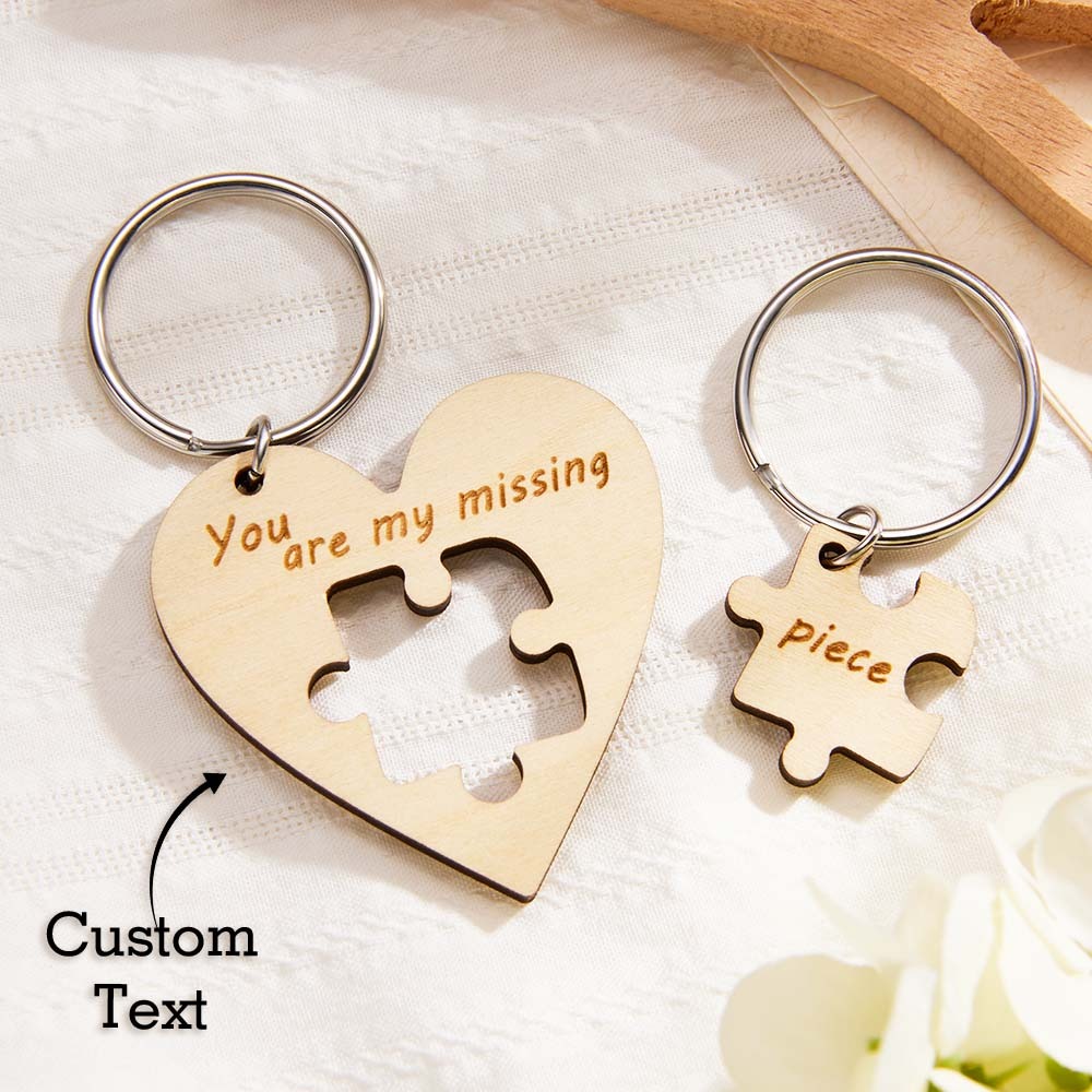 Custom Engraved Keychains Puzzle Love Wooden Gifts - soufeelus