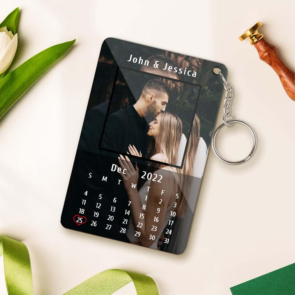 Custom Calendar Couples Keychain Photo and Text Keychain Gifts for Boyfriend Girlfriend Husband Wife - soufeelus