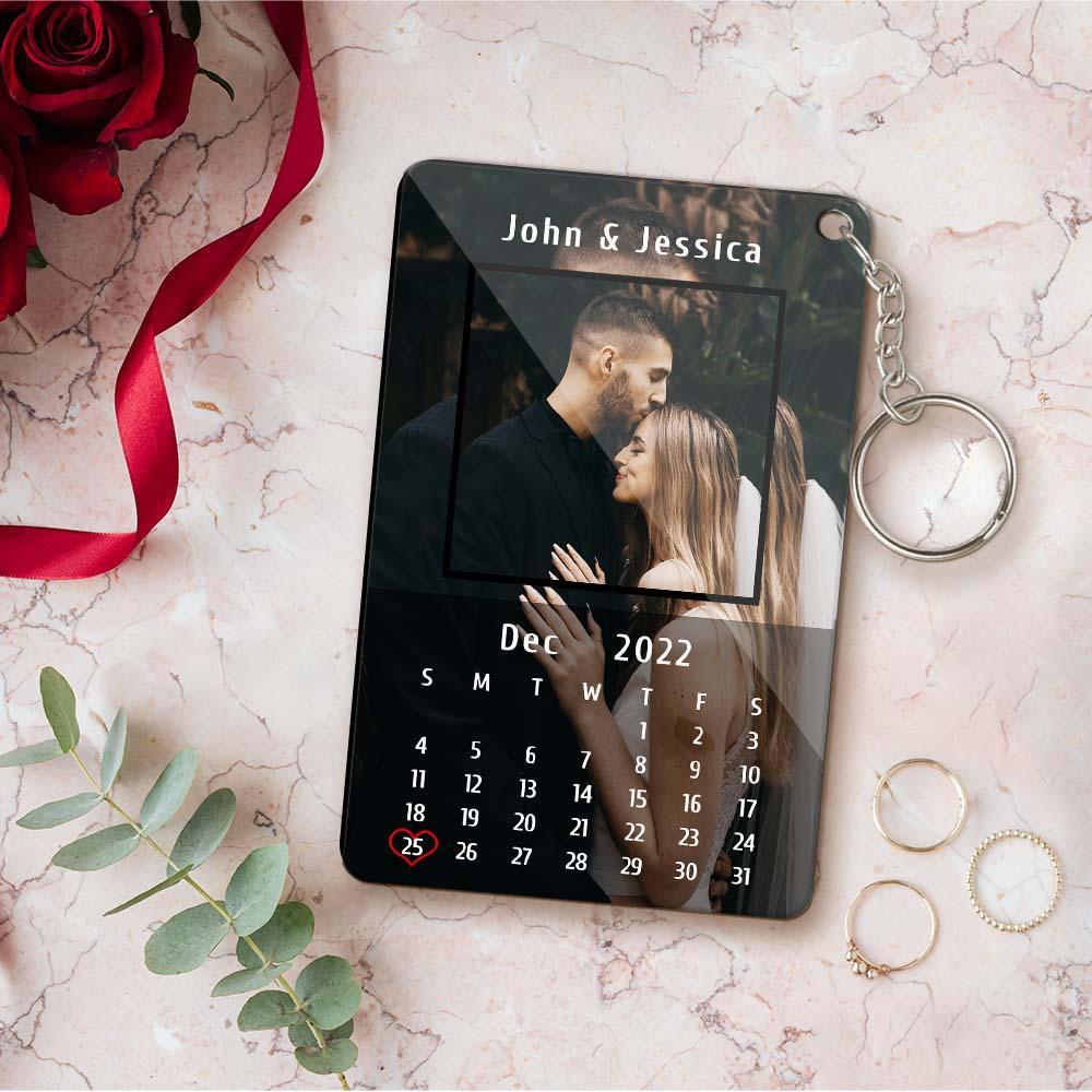 Custom Calendar Couples Keychain Photo and Text Keychain Gifts for Boyfriend Girlfriend Husband Wife - soufeelus