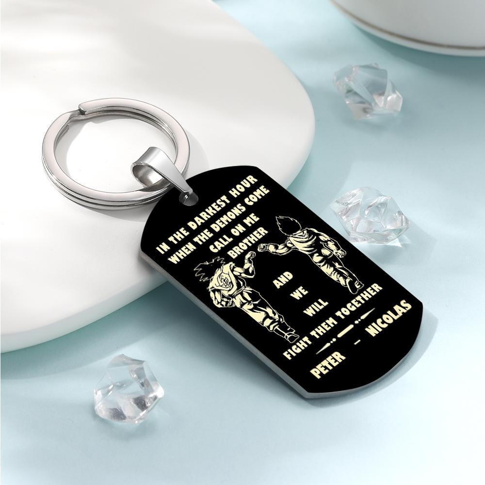 Call On Me Brother Engraved Tag Keychains In The Darkest Hour Gift For Brothers & Friends - soufeelus