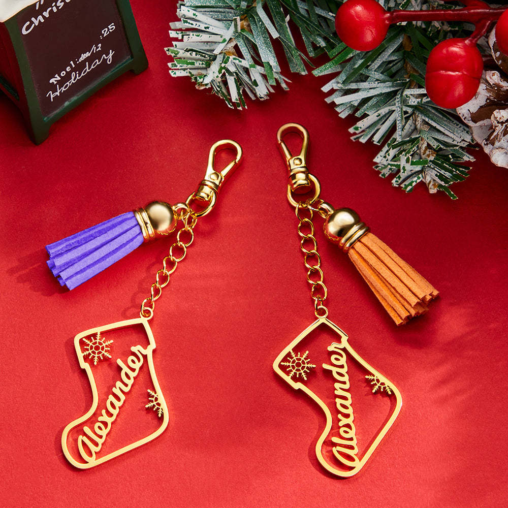 Personalized Name Tassel Keychain Customized Stocking Ornament Christmas Day Gifts - soufeelus