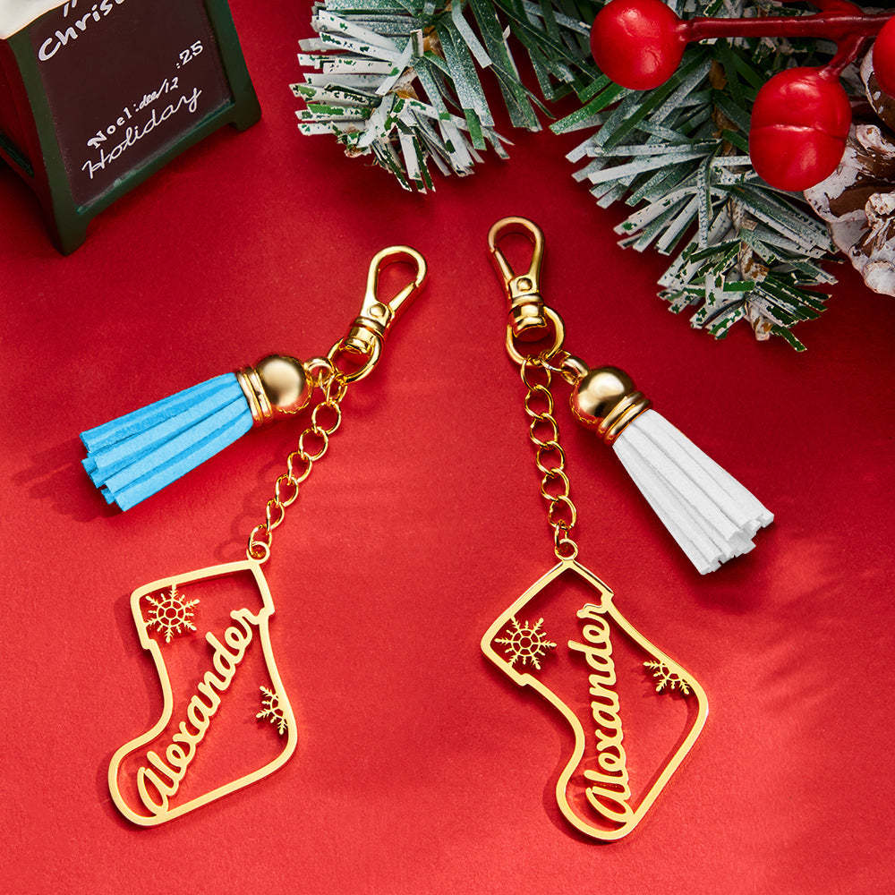 Personalized Name Tassel Keychain Customized Stocking Ornament Christmas Day Gifts - soufeelus