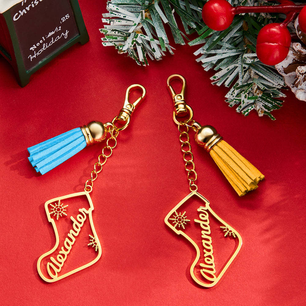 Personalized Name Tassel Keychain Customized Stocking Ornament Christmas Day Gifts - soufeelus