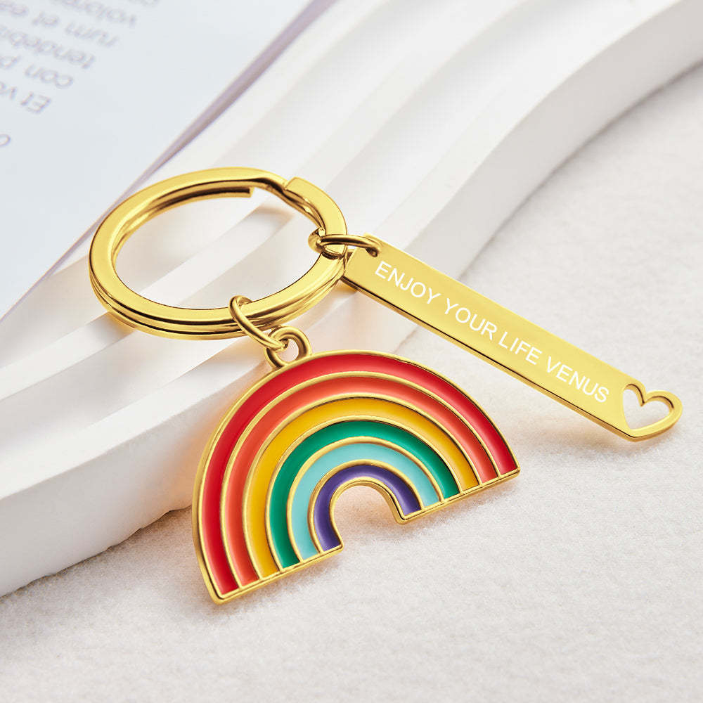 Personalized Rainbow Pendant Engraved Keychain Creative Gift for Him - soufeelus