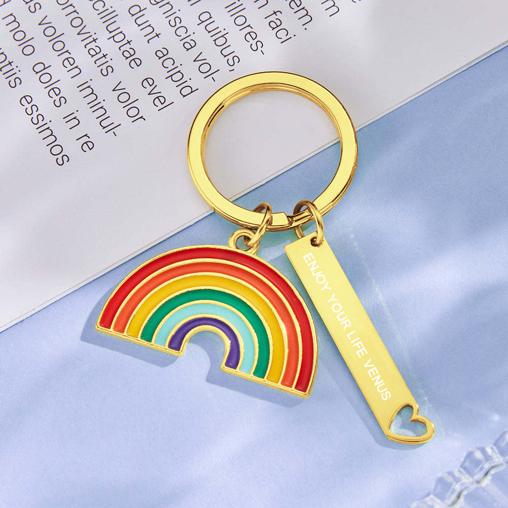 Personalized Rainbow Pendant Engraved Keychain Creative Gift for Him - soufeelus