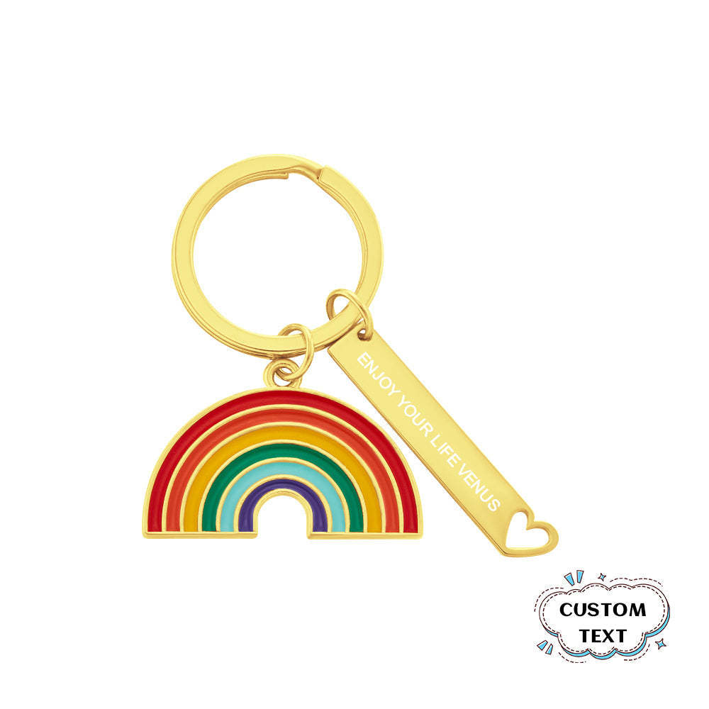 Personalized Rainbow Pendant Engraved Keychain Creative Gift for Him - soufeelus