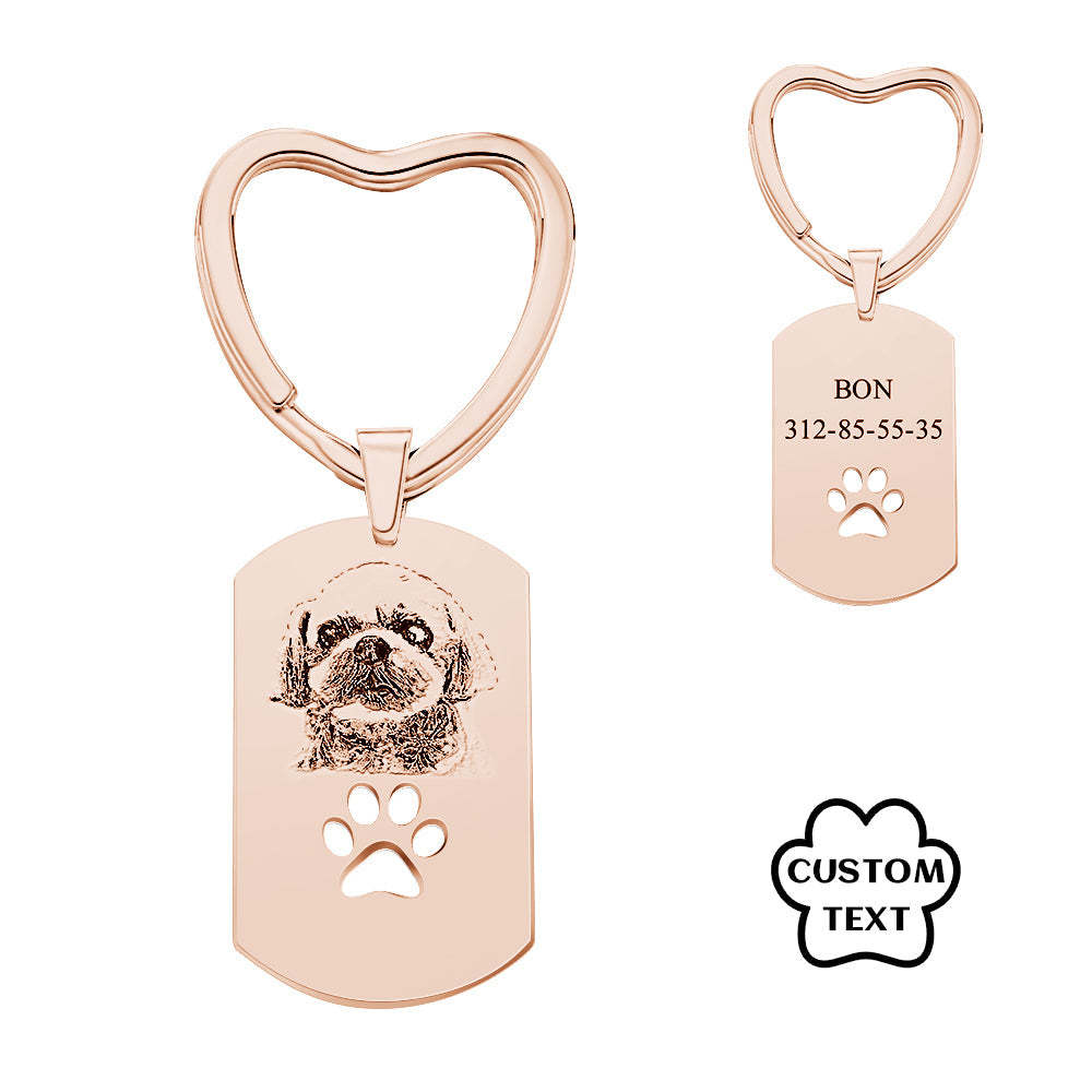 Personalized Dog Tag Photo Keychain Custom Pet Paw Pendant Memorable Gifts - soufeelus