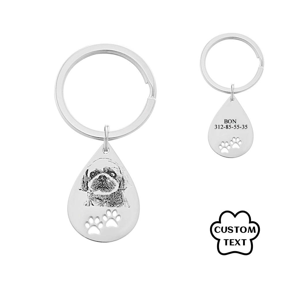 Personalized Pet Tag Photo Keychain Custom Dog Paw Pendant Memorable Gifts - soufeelus