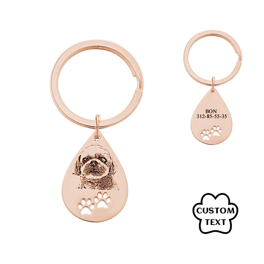 Personalized Pet Tag Photo Keychain Custom Dog Paw Pendant Memorable Gifts - soufeelus