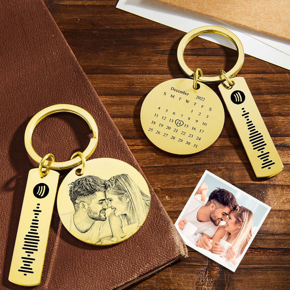 Custom Photo Calendar Spotify Keychain Personalized Stainless Steel Keychain Gift for Lover - soufeelus