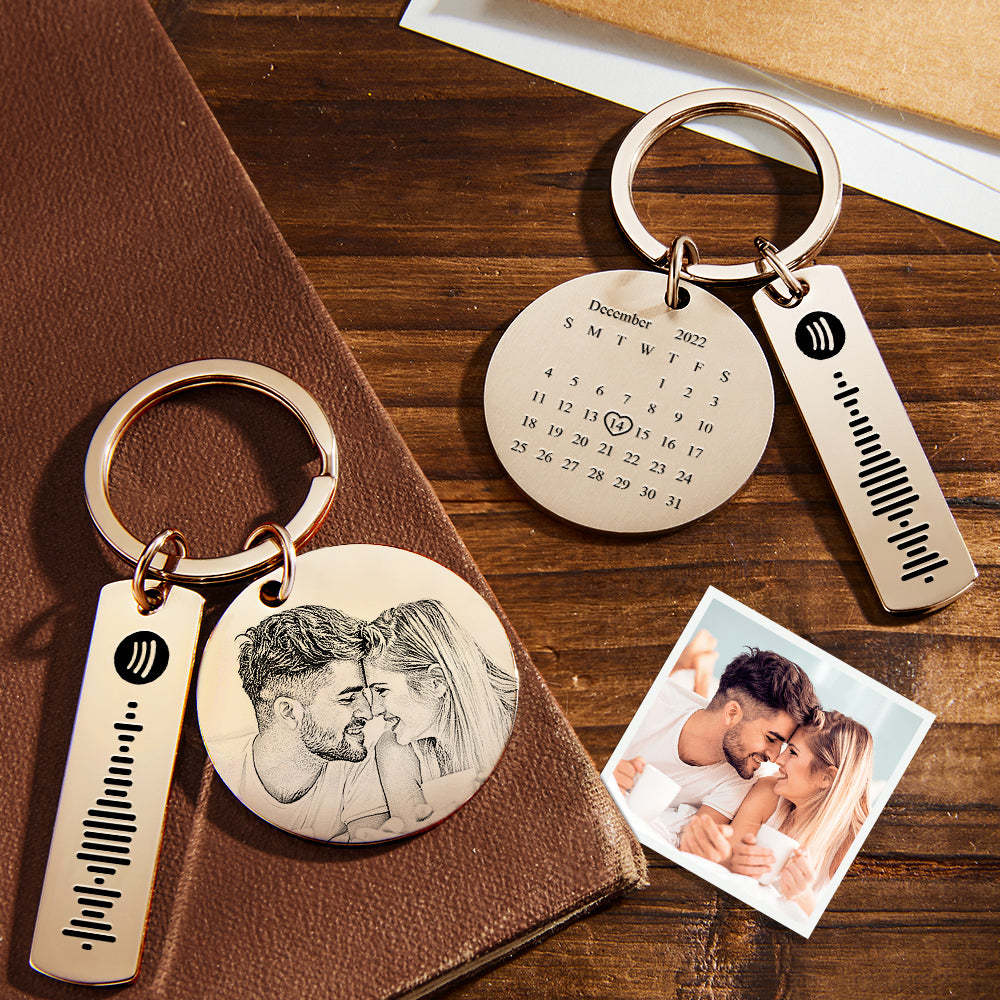 Custom Photo Calendar Spotify Keychain Stainless Steel Key Chains Gift For Mom - soufeelus