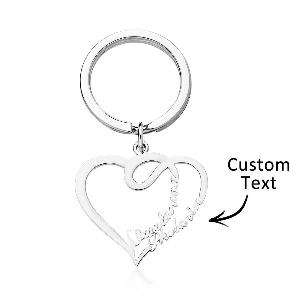 Custom Engraved Name Keychain Double Love Couple Gifts - soufeelus