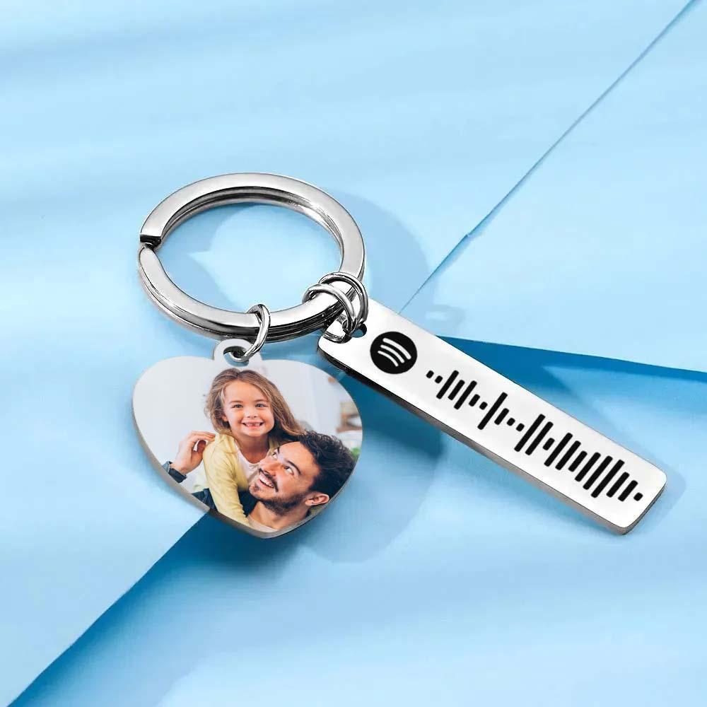 Personalized Spotify Keychain Custom Picture & Music Song Code Heart Photo Keyring Father's Day Gifts for Dad - soufeelus