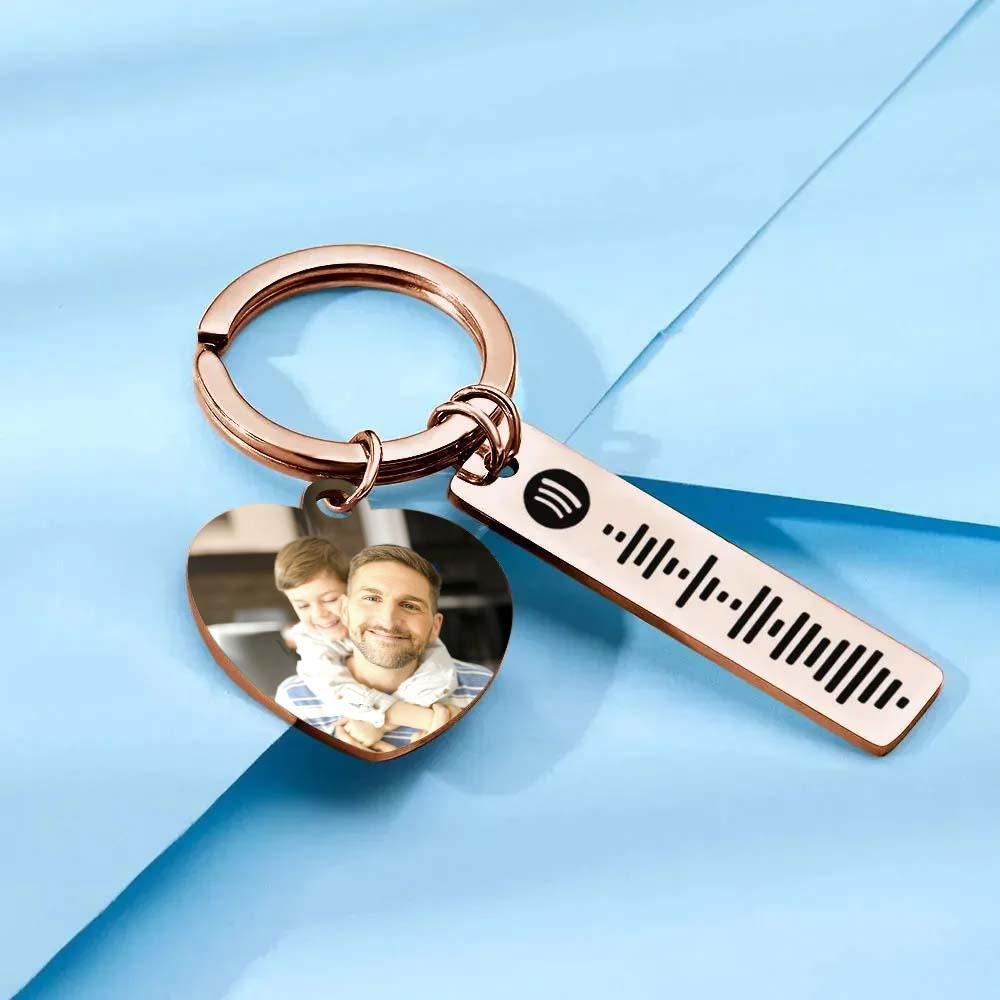Personalized Spotify Keychain Custom Picture & Music Song Code Heart Photo Keyring Father's Day Gifts for Dad - soufeelus