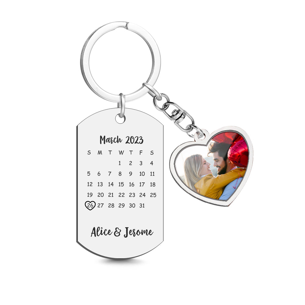 Custom Photo Calendar Keychain Personalized Save The Date Keychain Gift - soufeelus
