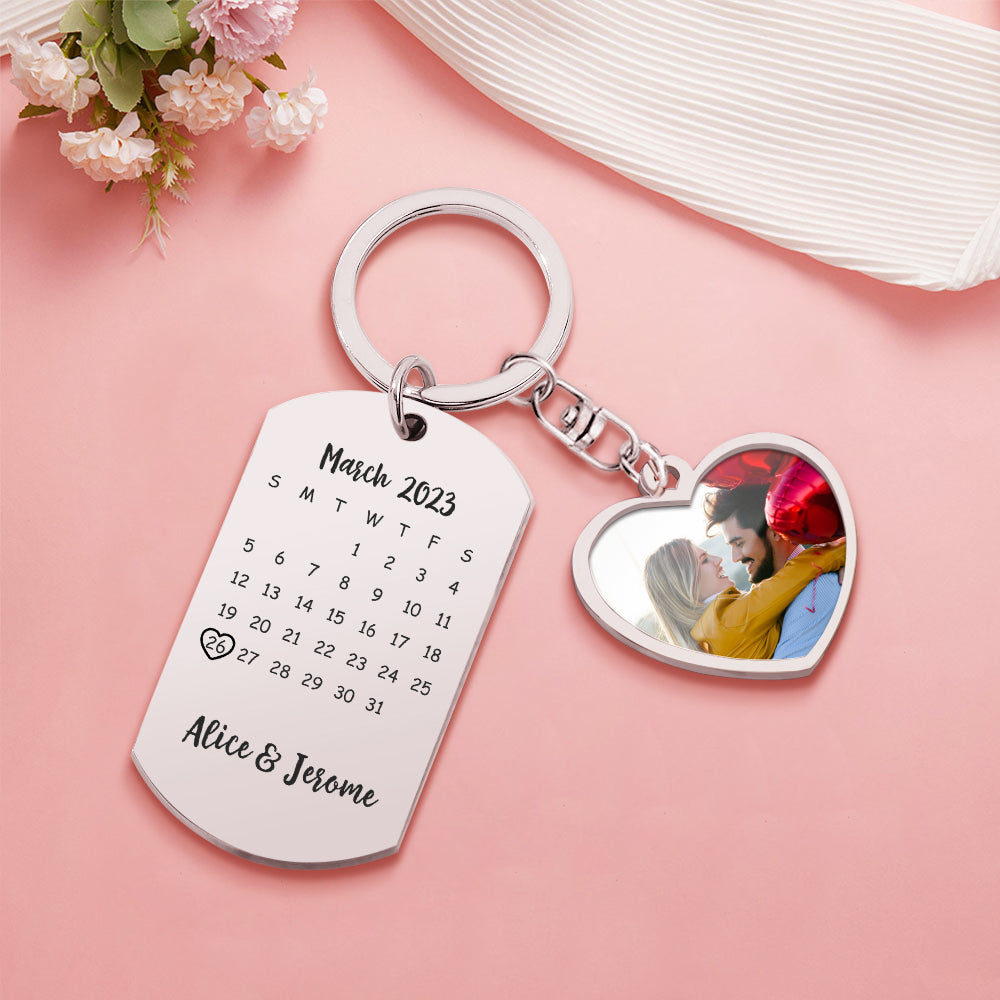 Custom Photo Calendar Keychain Personalized Save The Date Keychain Gift - soufeelus