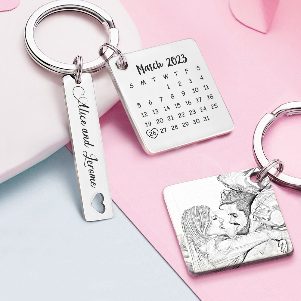 Custom Photo Calendar Keychain Personalized Save The Date Keychain Gift for Lover - soufeelus