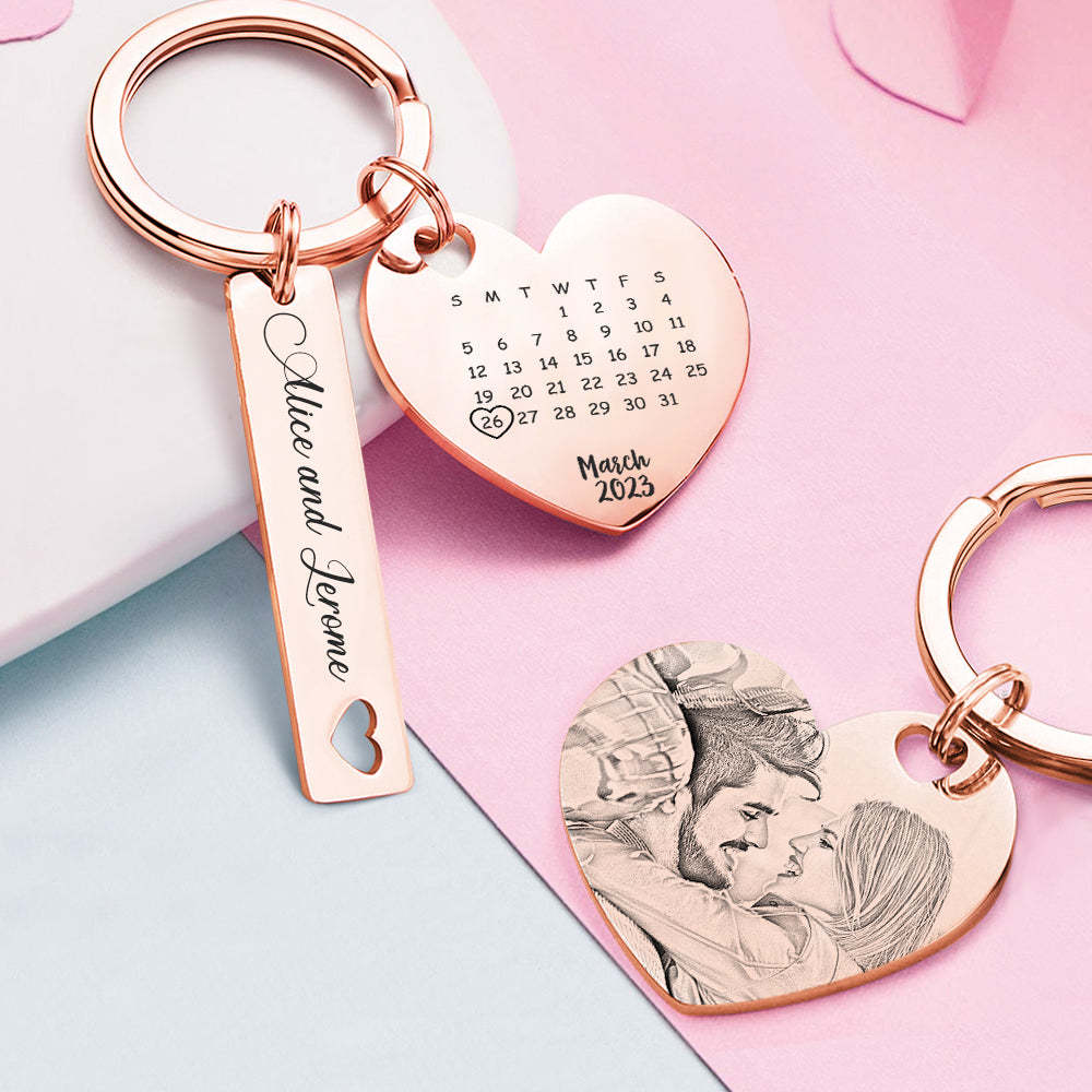 Custom Photo Calendar Keychain Personalized Save The Date Keychain Gift for Lover - soufeelus