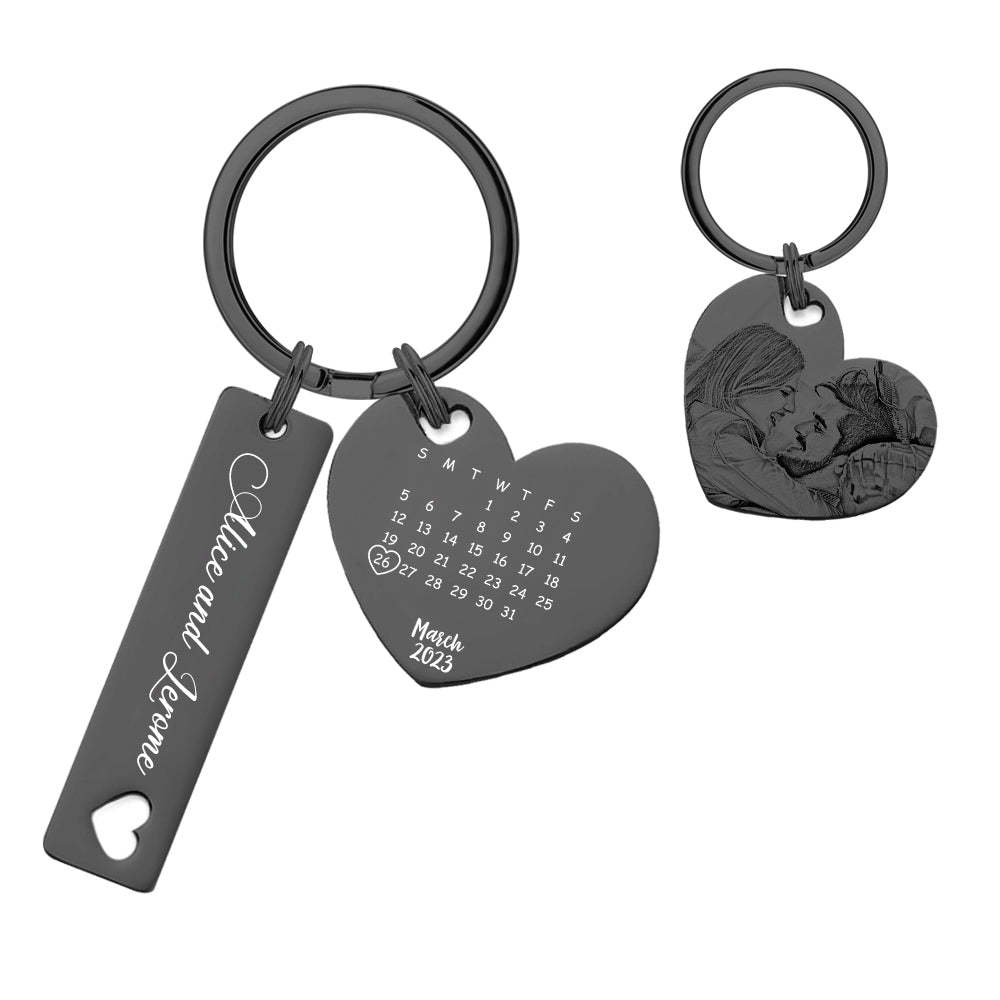 Custom Photo Calendar Keychain Personalized Save The Date Keychain Gift for Lover - soufeelus