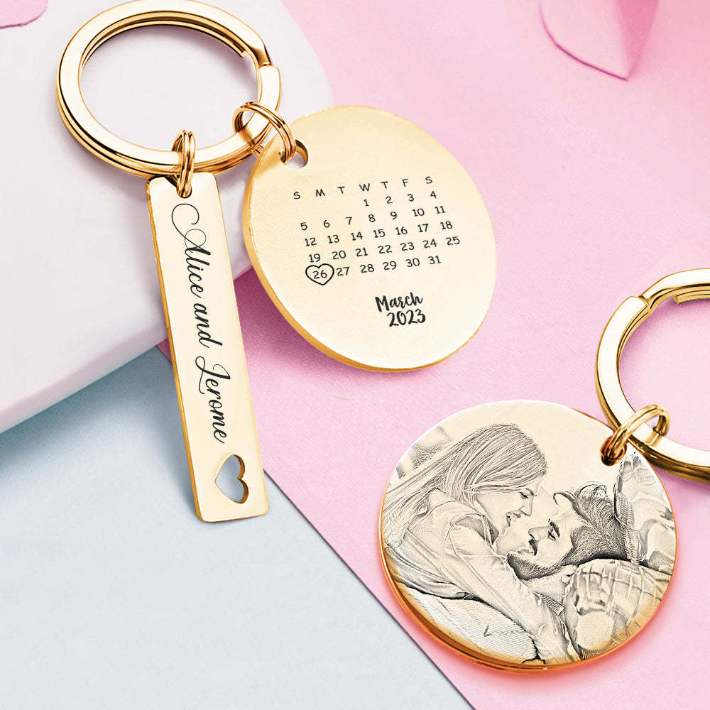 Custom Photo Calendar Keychain Personalized Save The Date Keychain Gift for Lover - soufeelus