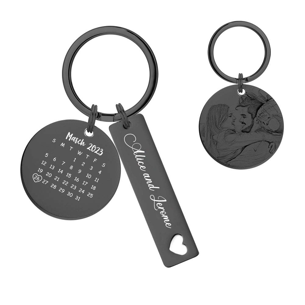 Custom Photo Calendar Keychain Personalized Save The Date Keychain Gift for Lover - soufeelus