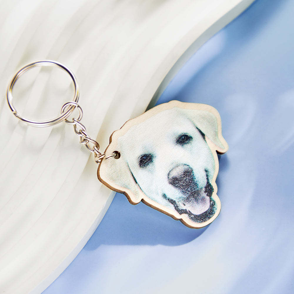 Personalized Pet Photo Wooden Keychain Custom Dog Cat Photo Keyring Pendant Memorable Gifts - soufeelus