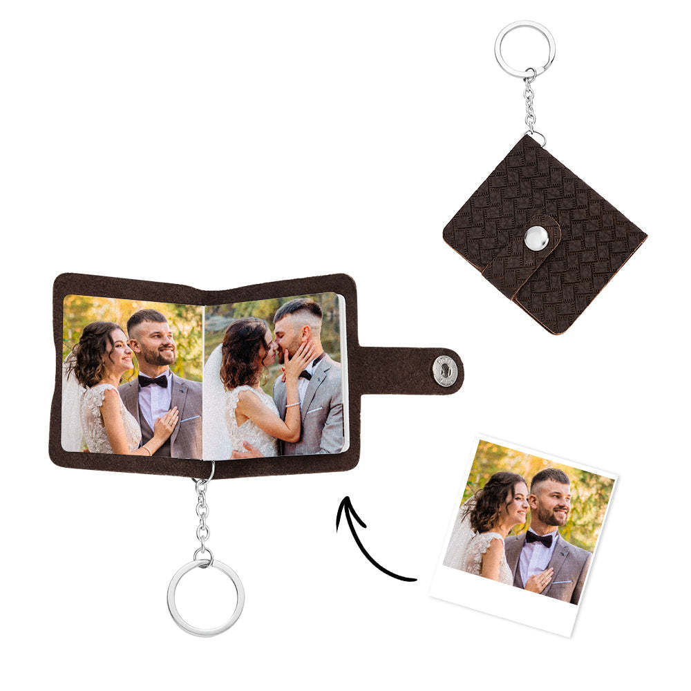 Personalized Mini Photo Album Leather Keychain Custom Photo Brown Keychain Pendant Romantic Gift - soufeelus