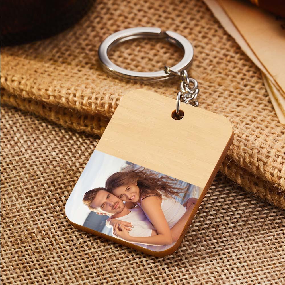 Custom Wooden Photo Key Chain with Your Own Text - soufeelus