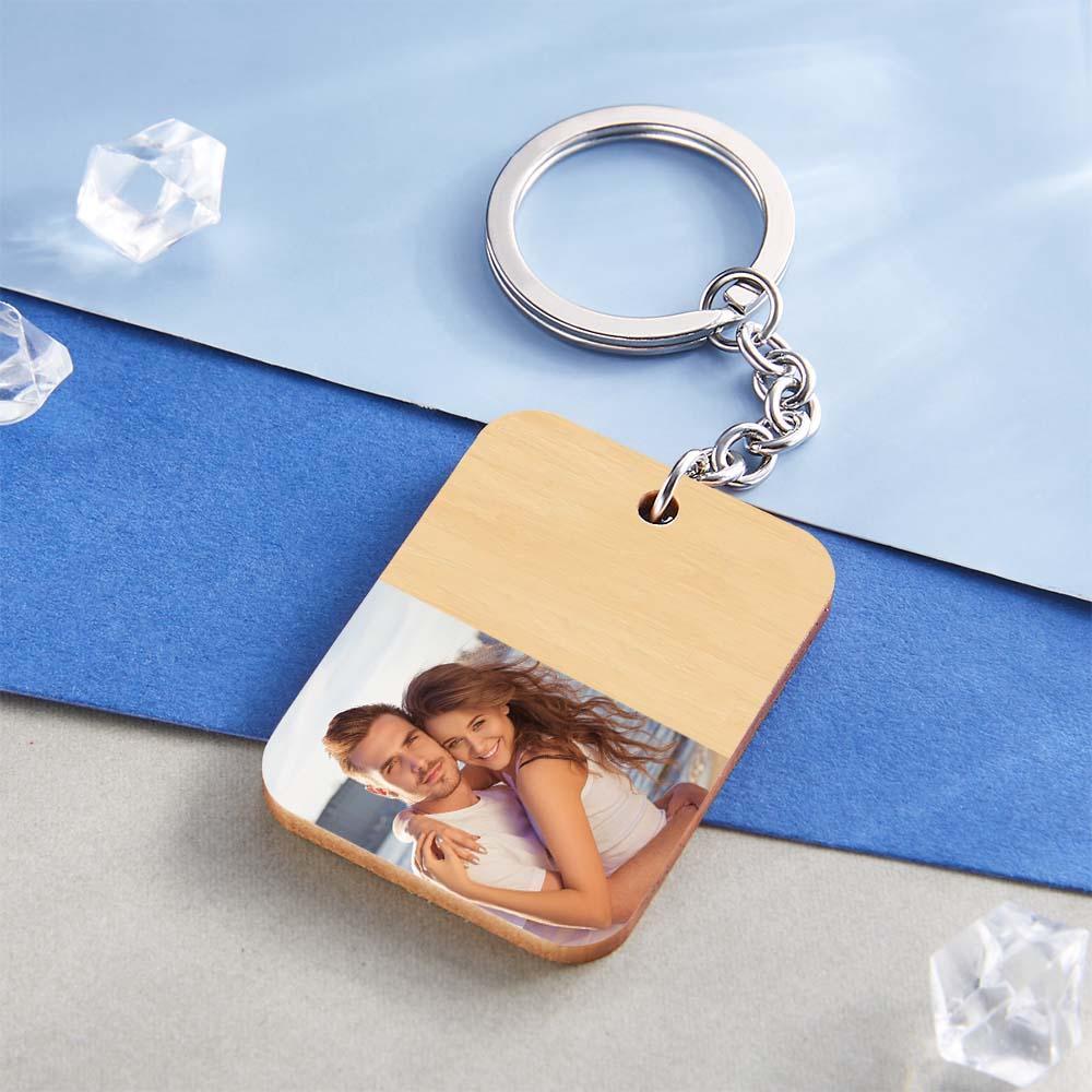 Custom Wooden Photo Key Chain with Your Own Text - soufeelus
