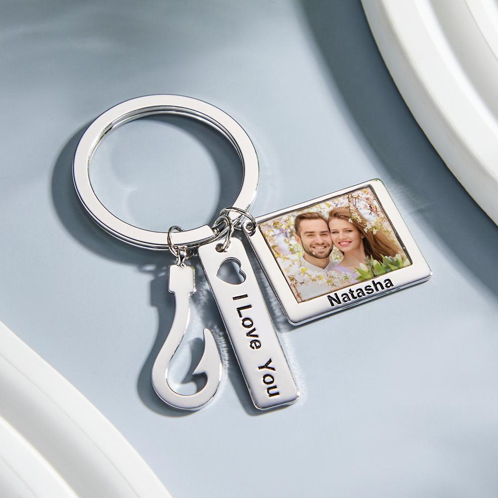 Custom Photo Fish Hook Keychain Creative Engraved Key Ring Father's Day Gifts - soufeelus