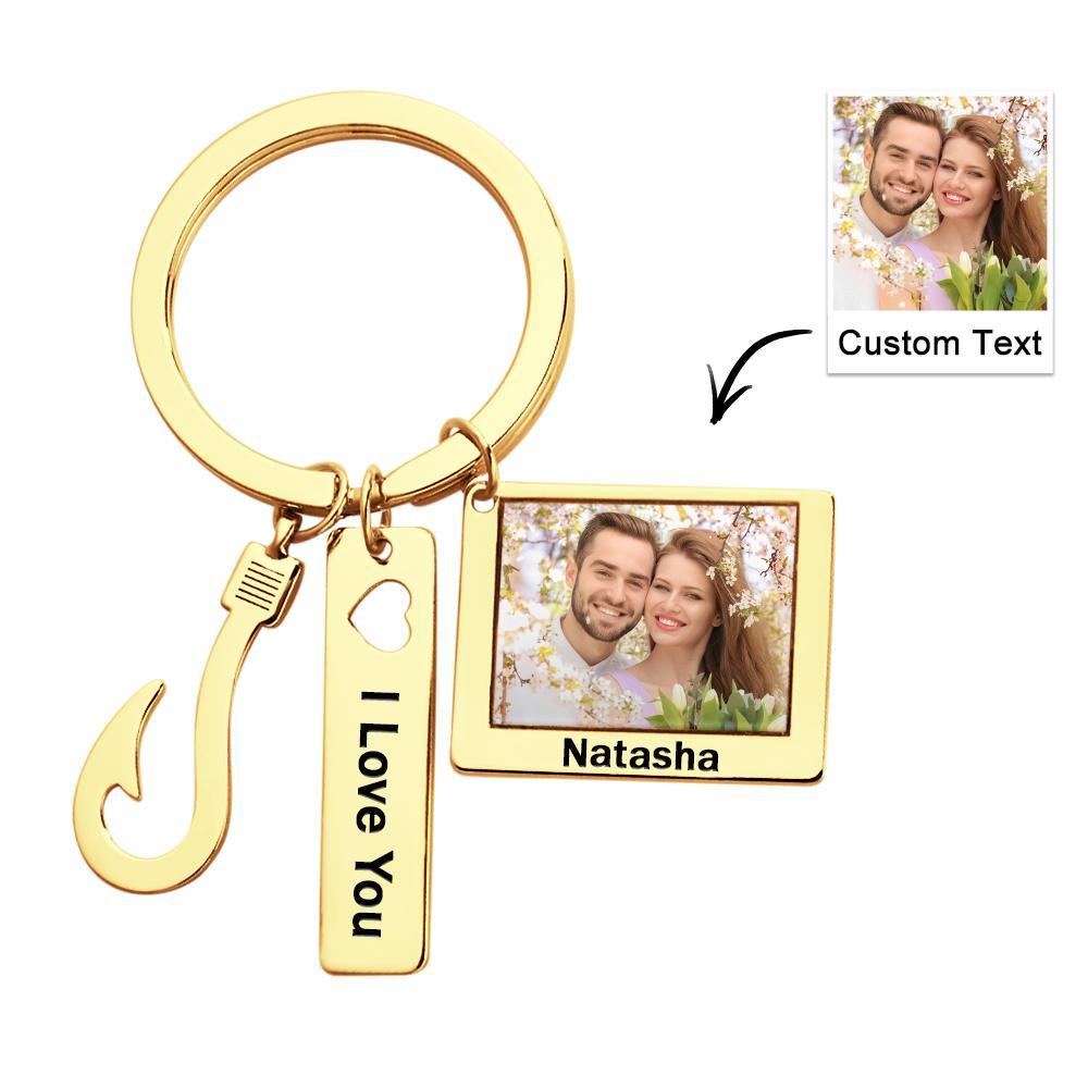 Custom Photo Fish Hook Keychain Creative Engraved Key Ring Father's Day Gifts - soufeelus