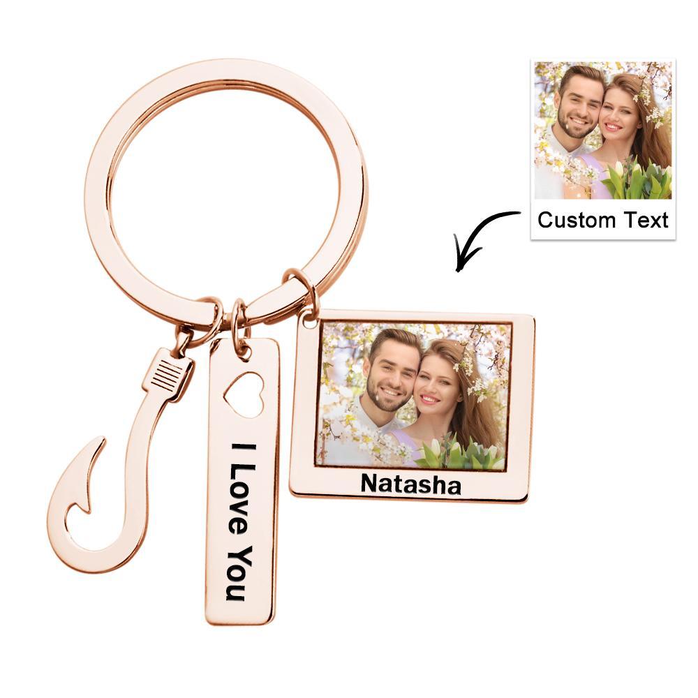 Custom Photo Fish Hook Keychain Creative Engraved Key Ring Father's Day Gifts - soufeelus