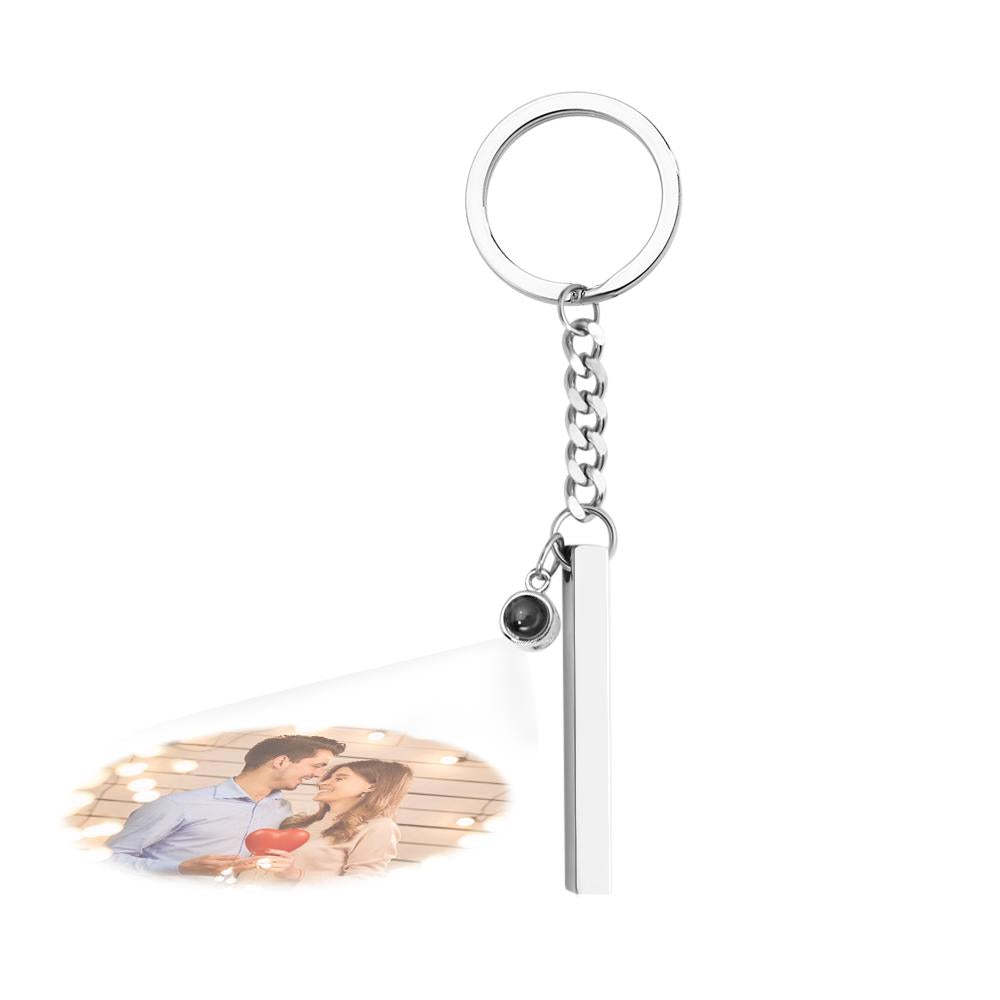 Personalized Photo Projection Keychain Engraved Vertical Cube Pendant Gifts For Him - soufeelus