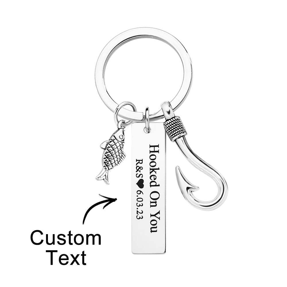 Custom Engraved Keychain Hooked on You Fish Hook Gifts - soufeelus