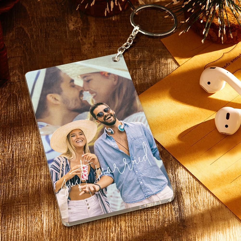 Custom Photo Key Chain With Engraved Text Personalized Acrylic Key Chain Perfect Gift For Just Married Couple - soufeelus