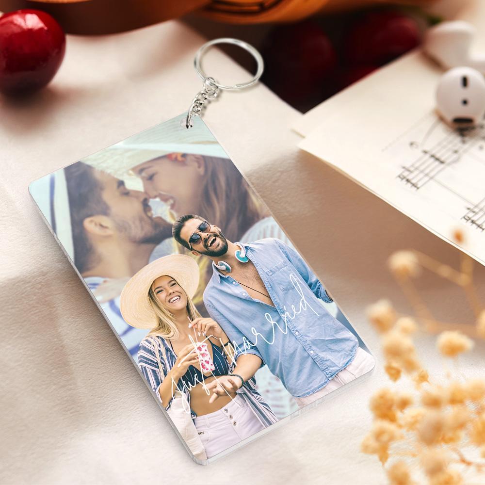 Custom Photo Key Chain With Engraved Text Personalized Acrylic Key Chain Perfect Gift For Just Married Couple - soufeelus