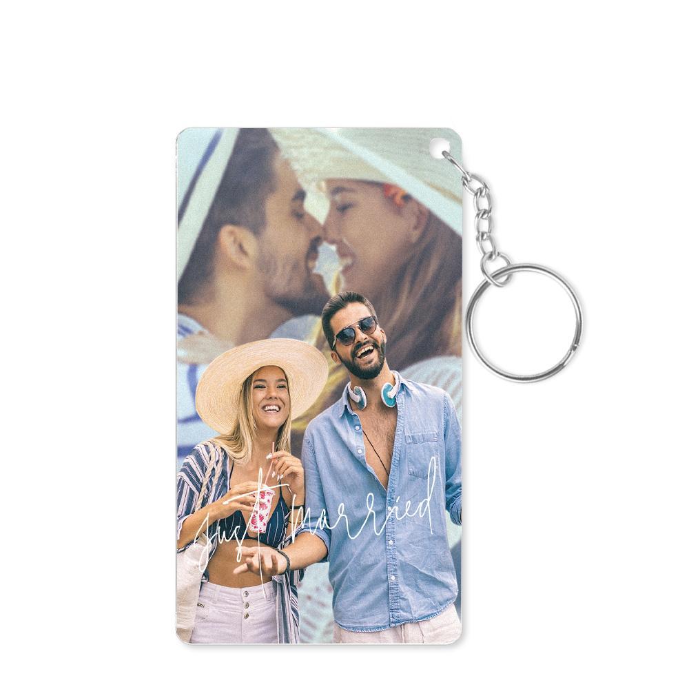 Custom Photo Key Chain With Engraved Text Personalized Acrylic Key Chain Perfect Gift For Just Married Couple - soufeelus