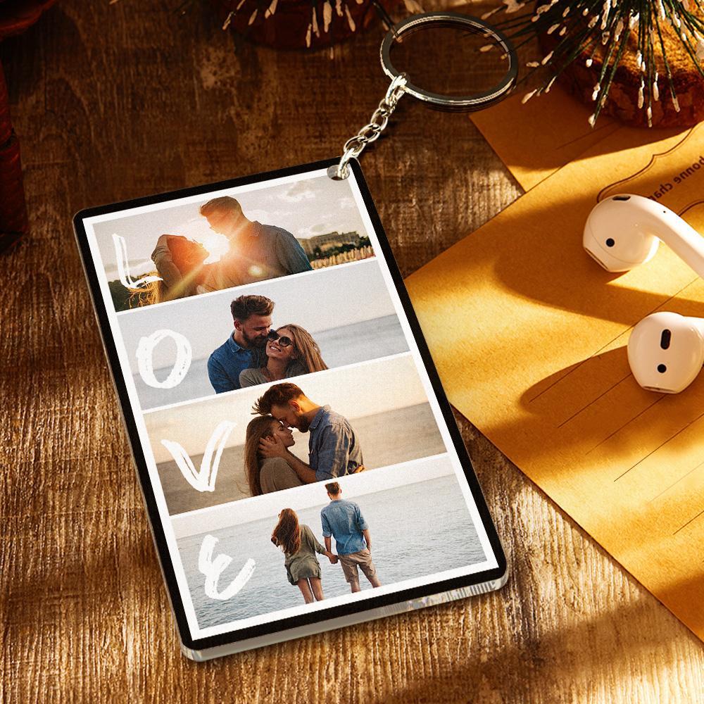 Custom Key Chain With Four Photos And Personalized Text Acrylic Key Chain For Couples On Valentine's Day - soufeelus