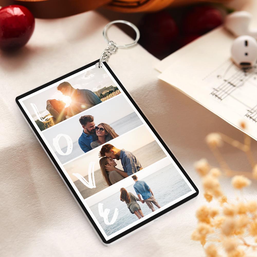 Custom Key Chain With Four Photos And Personalized Text Acrylic Key Chain For Couples On Valentine's Day - soufeelus