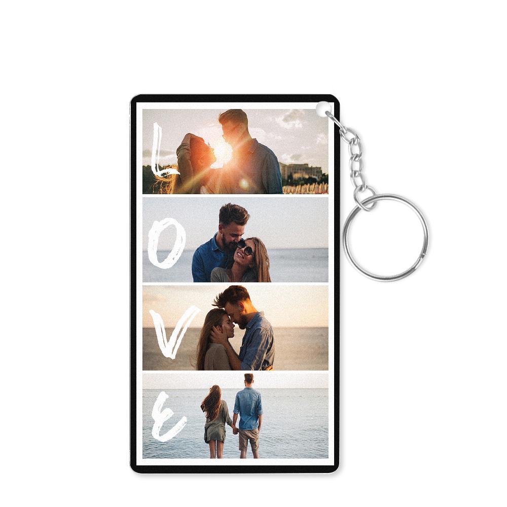 Custom Key Chain With Four Photos And Personalized Text Acrylic Key Chain For Couples On Valentine's Day - soufeelus