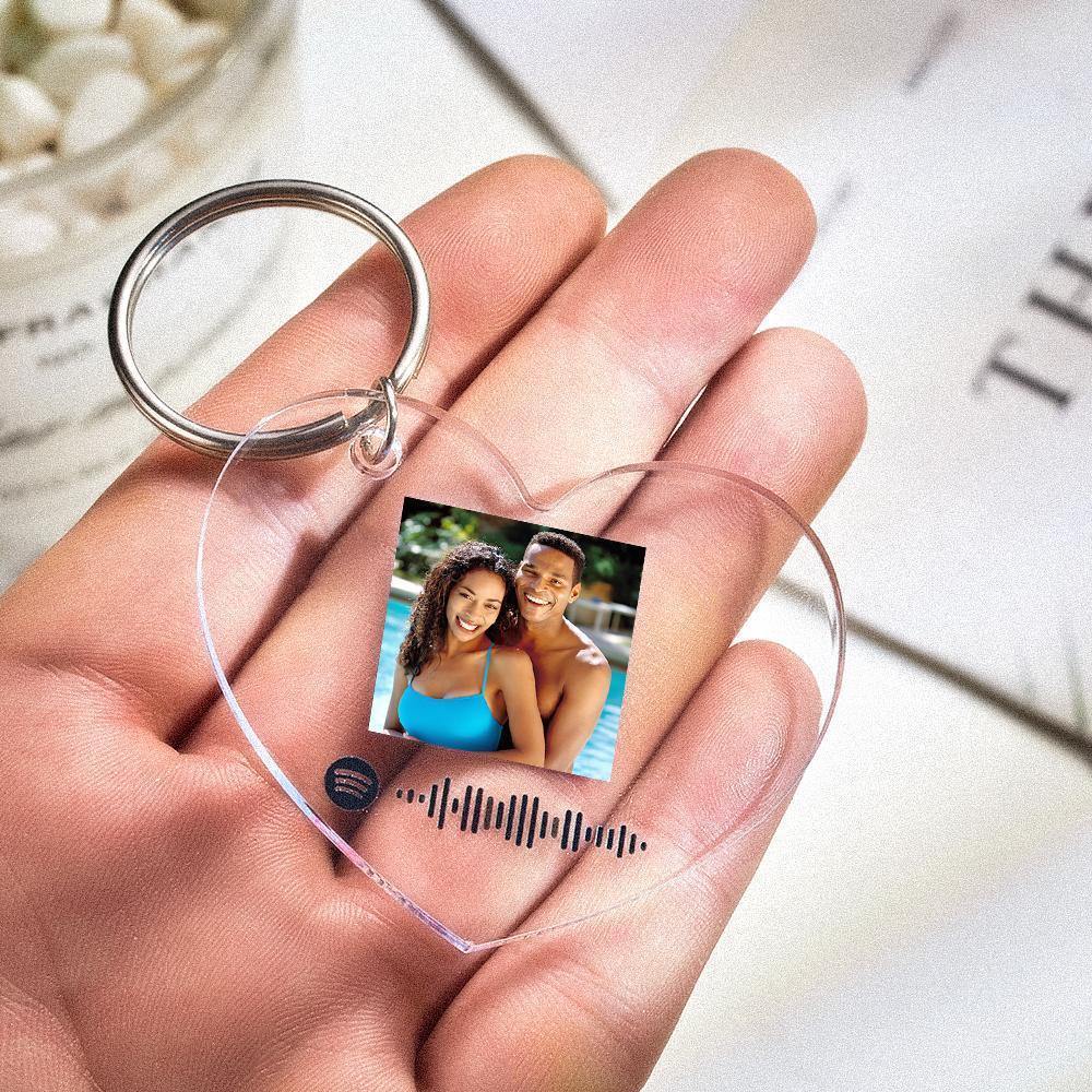 Scannable Spotify Code Keychain Spotify Favorite Song Photo Engraved Keychain Gifts for Couple - soufeelus