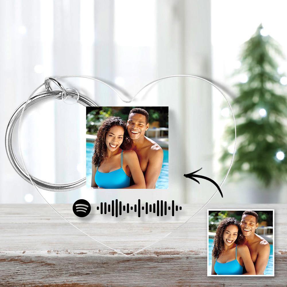 Scannable Spotify Code Keychain Spotify Favorite Song Photo Engraved Keychain Gifts for Couple - soufeelus