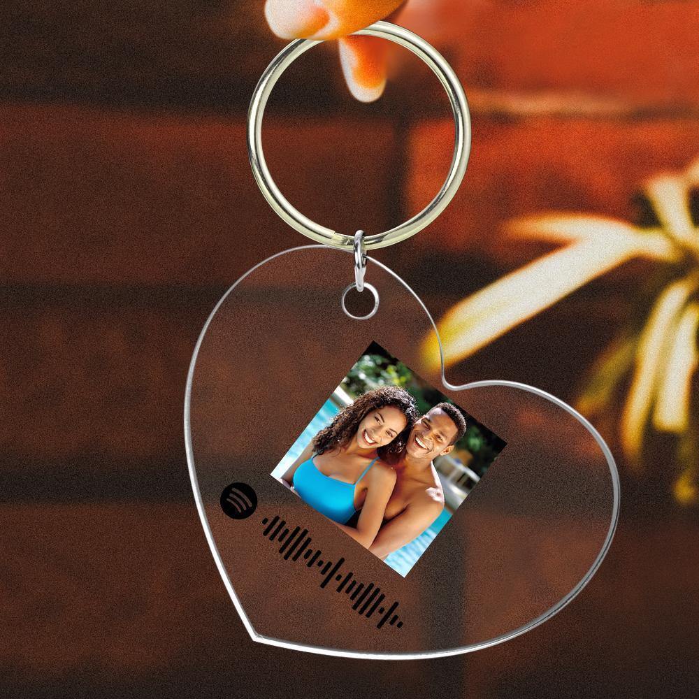Scannable Spotify Code Keychain Spotify Favorite Song Photo Engraved Keychain Gifts for Couple - soufeelus
