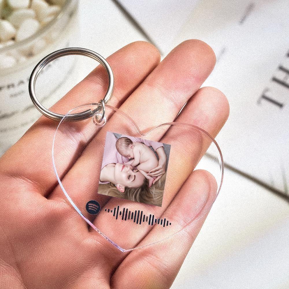 Scannable Spotify Code Keychain Spotify Favorite Song Photo Engraved Keychain Mother's Gifts - soufeelus