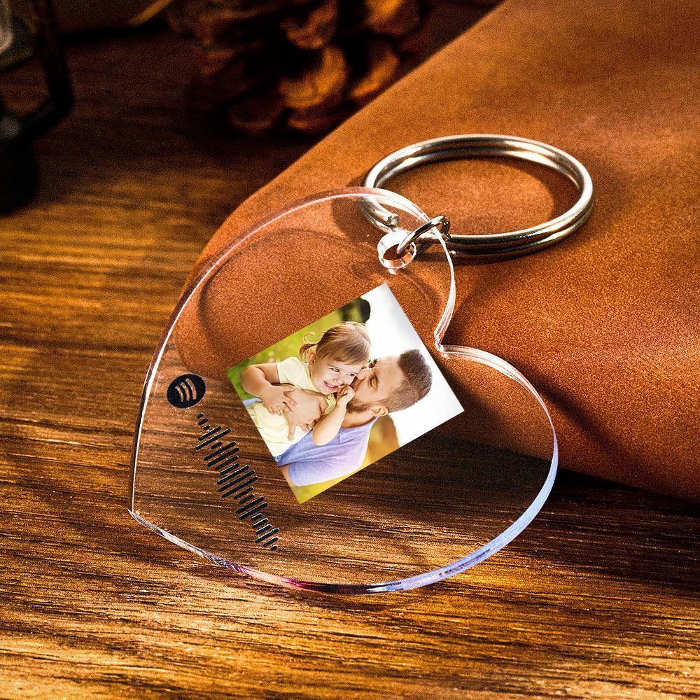 Scannable Spotify Code Keychain Spotify Favorite Song Photo Engraved Keychain Father's Gifts - soufeelus