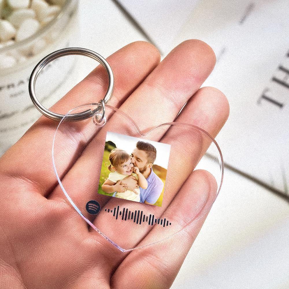 Scannable Spotify Code Keychain Spotify Favorite Song Photo Engraved Keychain Father's Gifts - soufeelus