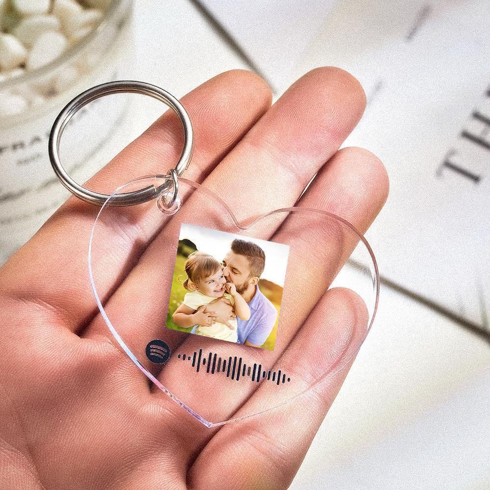 Scannable Spotify Code Keychain Spotify Favorite Song Photo Engraved Keychain Father's Gifts - soufeelus