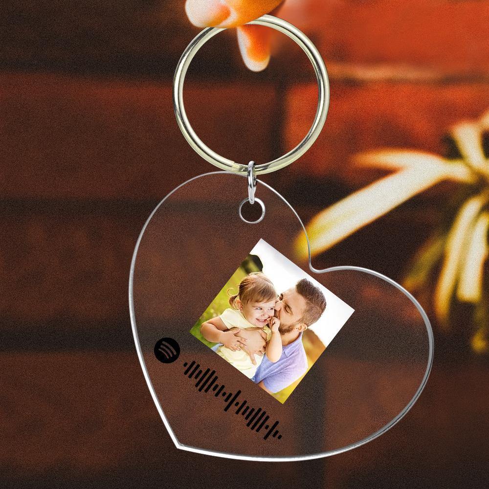Scannable Spotify Code Keychain Spotify Favorite Song Photo Engraved Keychain Father's Gifts - soufeelus