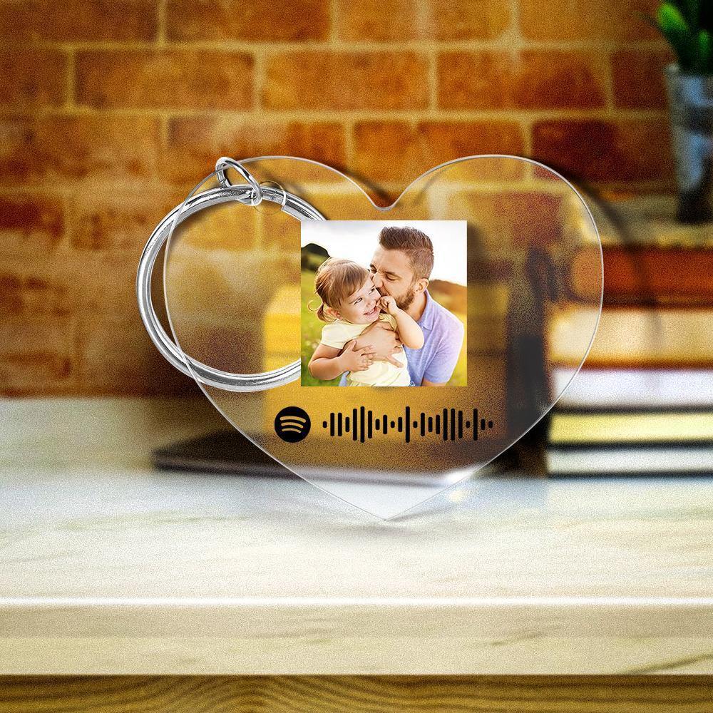 Scannable Spotify Code Keychain Spotify Favorite Song Photo Engraved Keychain Father's Gifts - soufeelus